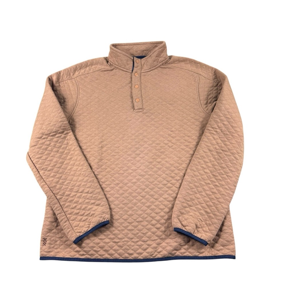 Rhone Quilted Brown Cotton Blend 1/4 Snap Pullover Sweater Mens Large RN141364